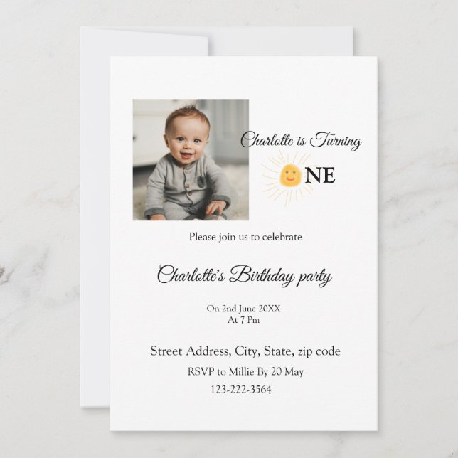 Invitación Sunshine simple añadir foto QR cumpleaños Invitaci (Anverso)