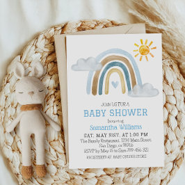Invitación Suntuosa acuarela azul arco iris Baby Shower