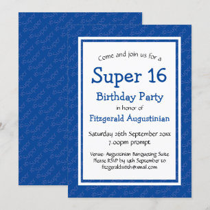 Invitación SUPER 16 AÑO AZUL Personalizado