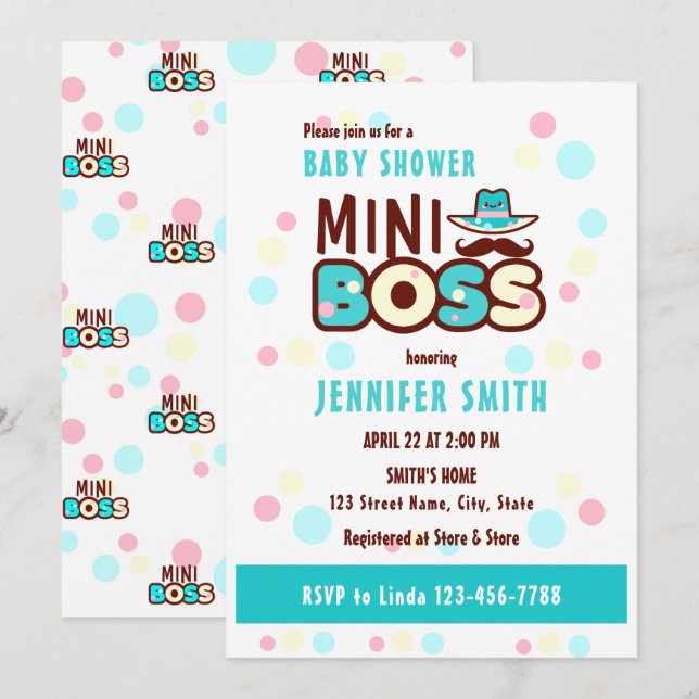 Invitación Super Cute Mini Jefe Bebé Ducha (Anverso / Reverso)