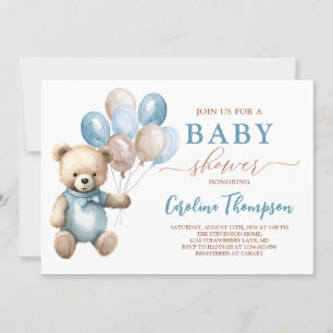 Invitación Super Cute Teddy Bear Boy Blue Pastel Baby Shower
