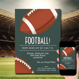 Invitación Super Fan Football Game Dark Green Fiesta