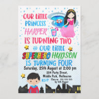 Super héroe y princesa comunes Birthday Invitation