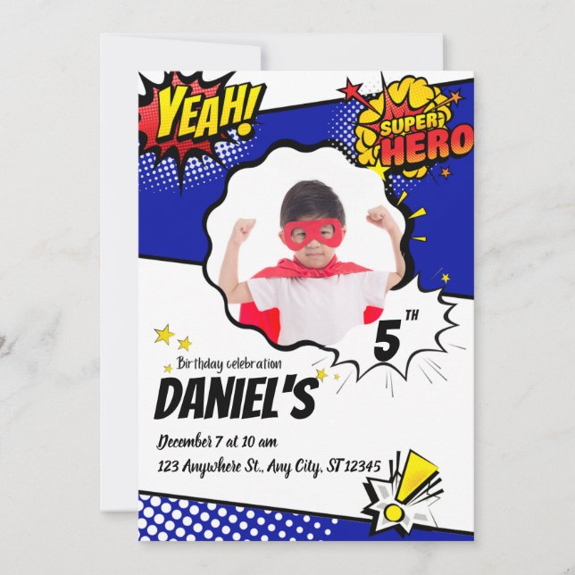 Invitación Super Kids Birday Extravaganza Fiesta bros (Anverso)