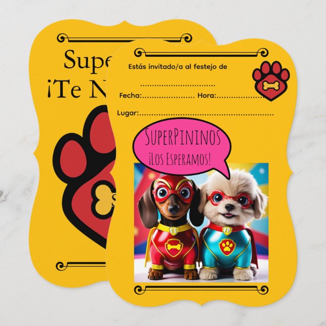 Invitación “Super Perritas al Rescate: ¡A festejar! (Anverso / Reverso)