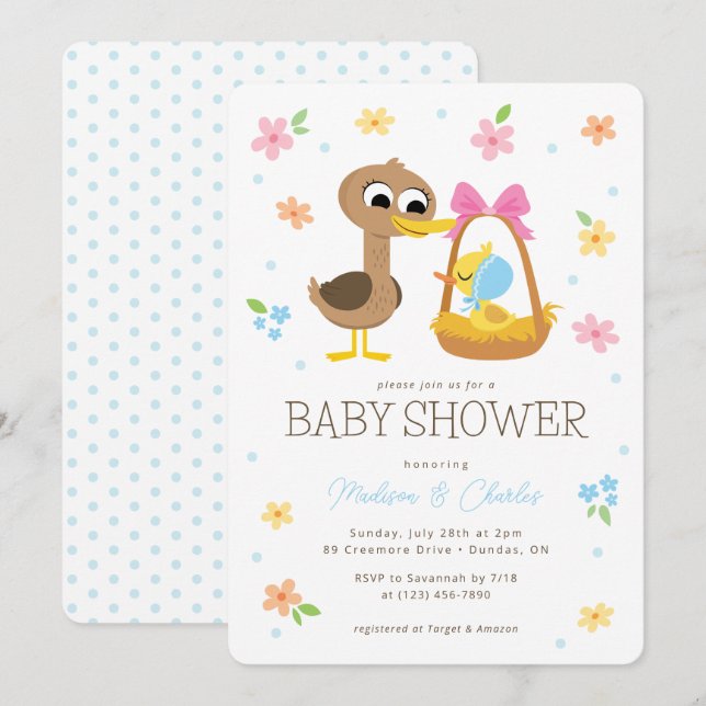 Invitación Super Simple | 5 Little Ducks Boy Baby Shower (Anverso / Reverso)