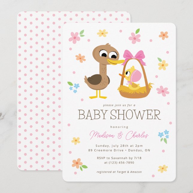 Invitación Super Simple | 5 Little Ducks Chica Baby Shower (Anverso / Reverso)