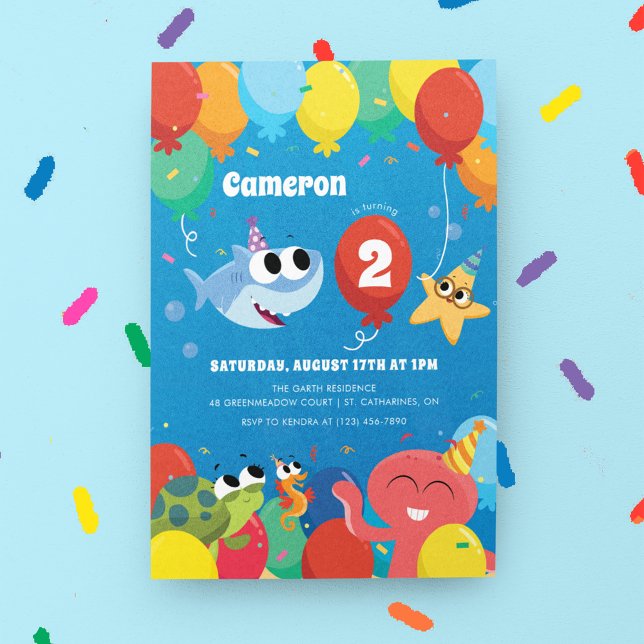 Invitación Super Simple | Finny el cumpleaños de los globos d (Invitation on background)