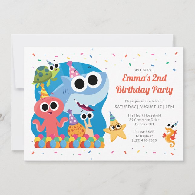 Invitación Super Simple | Finny the Shark Confetti Birthday (Anverso)