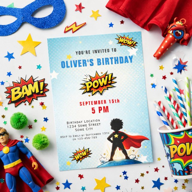 Invitación Superhero Cartoon Boy Birthday Party (Subido por el creador)