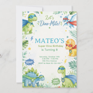 Invitación Superhero Dinosaur Watercolor Birthday Party Paste