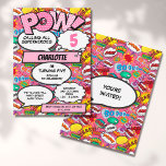 Invitación Superhero Girl Comic Book Birthday Party Pink<br><div class="desc">Customize with the name of the birthday girl and all the party details. A fun cool comic book superhero birthday invitation that puts the wham,  zap,  pow into any superhero's birthday celebration event. Designed by Thisisnotme©</div>