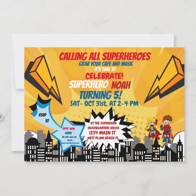 Invitación Superhero Halloween Cartoon Comic Invitation (Anverso)