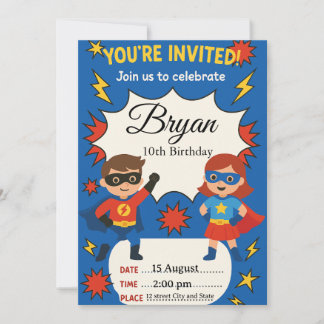 Invitación Superhero Kids Birthday Invitation | Comic Style B