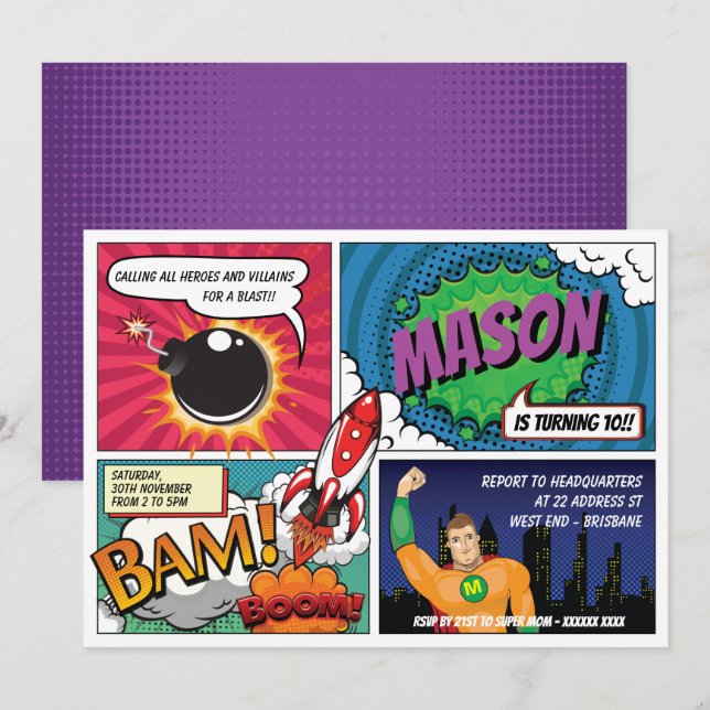Invitación Superhéroe (Anverso / Reverso)