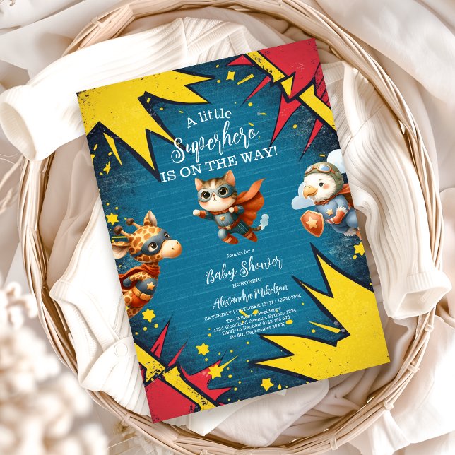 Invitación Superhéroe Animals Boy Baby Shower (Subido por el creador)