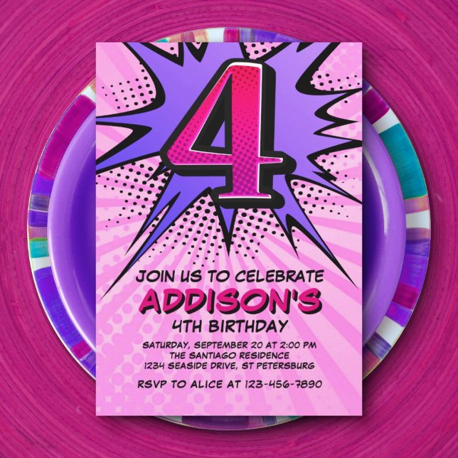 Invitación Superhéroe Chica 4 cumpleaños (Subido por el creador)