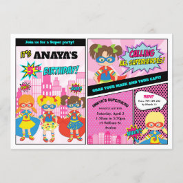 Invitación Superhéroe Chicas Chica de cumpleaños superhéroe