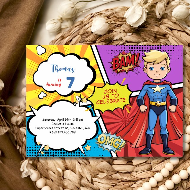 Invitación Superhéroe de super héroe de arte pop cumpleaños (Subido por el creador)