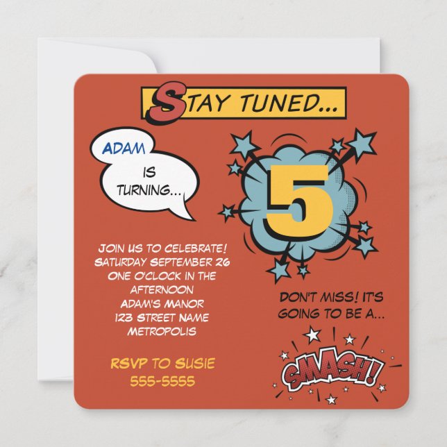 Invitación ¡Superhéroe Smash! (Anverso)