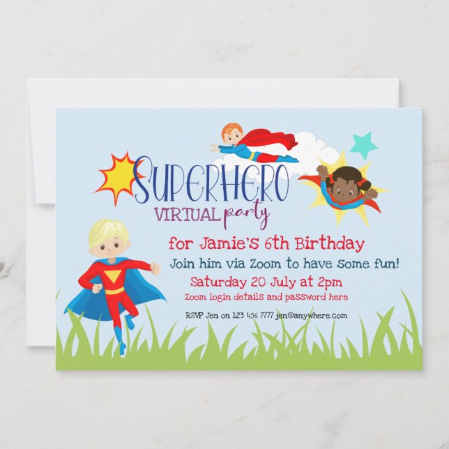 Invitación Superhéroe virtual niños Fiesta de cumpleaños (Anverso)