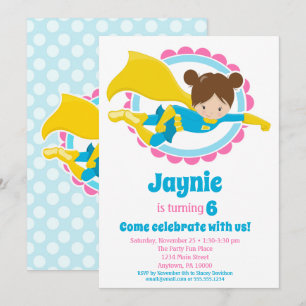 Invitación Superheroína Chica - Brunette Birthday Party
