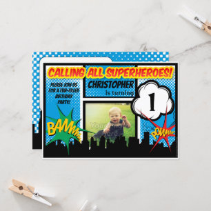 Invitación Superheroína cómico de fotografía niños Fiesta de