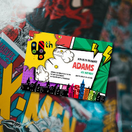 Invitación Superheroína del cómic en su cuarto cumpleaños