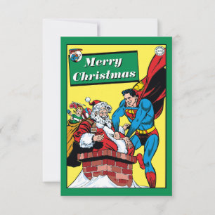 Invitación Supermán Ayudando A Santa Claus A Bajar La Chimene