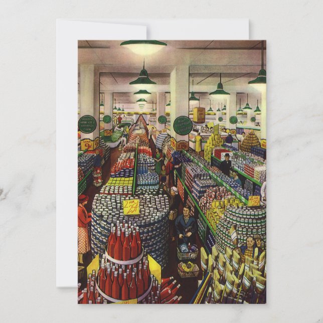 Invitación Supermercado de negocios vintage, alimentos y bebi (Anverso)
