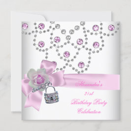 Invitación Superposición de fiesta de cumpleaños 21 Pink Jewe