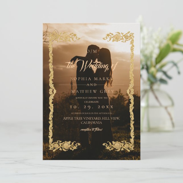 Invitación Superposición de foto clásica de boda (Anverso de pie)