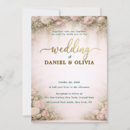 Invitación Superposición de foto con guion dorado y flores az