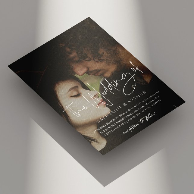 Invitación Superposición de foto de guión Boda (Simple & Elegant Brick Overlay Photo Wedding Invitation)