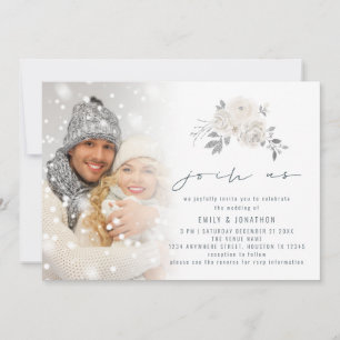 Invitación Superposición de foto moderna flores blancas Únete