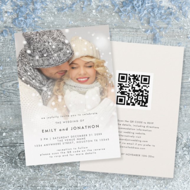 Invitación Superposición de Foto Moderna QR Navidad Boda (Subido por el creador)