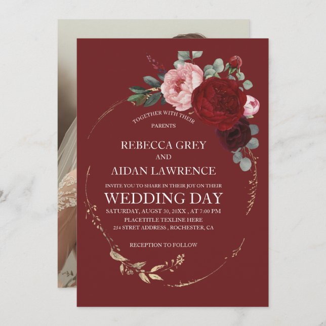 Invitación Superposición de fotos florales elegantes de color (Anverso / Reverso)