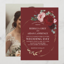 Invitación Superposición de fotos florales elegantes en burgu