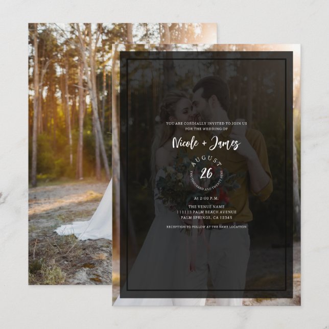 Invitación Superposición de tinte de foto oscura Boda moderna (Anverso / Reverso)