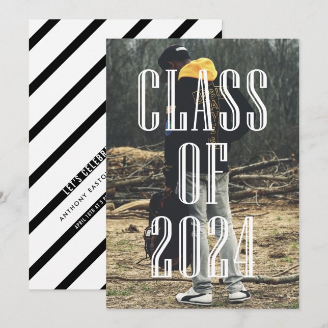 Invitación Superposición de tipografía moderna para la gradua (Anverso / Reverso)