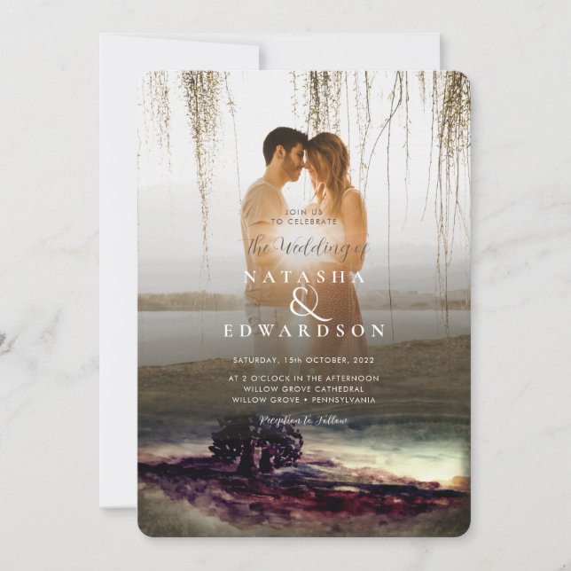 Invitación Superposición del paisaje de oro de moda 2 Boda de (Anverso)