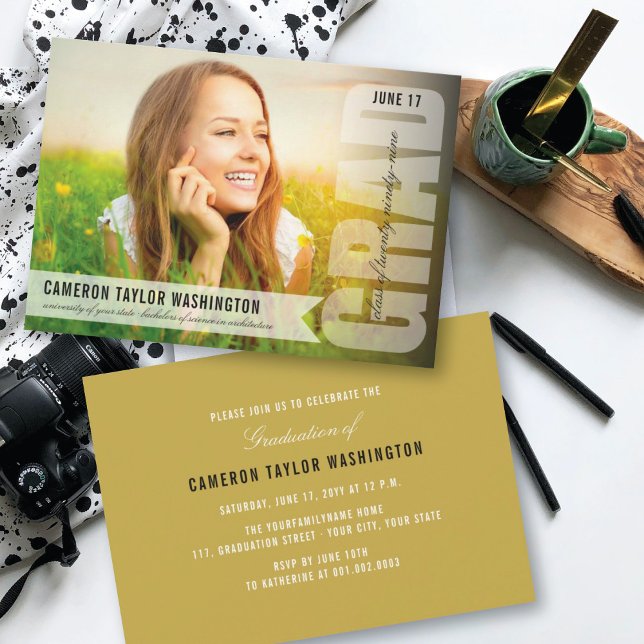 Invitación Superposición GRAD Blanca Simple Fiesta de Graduac (Subido por el creador)