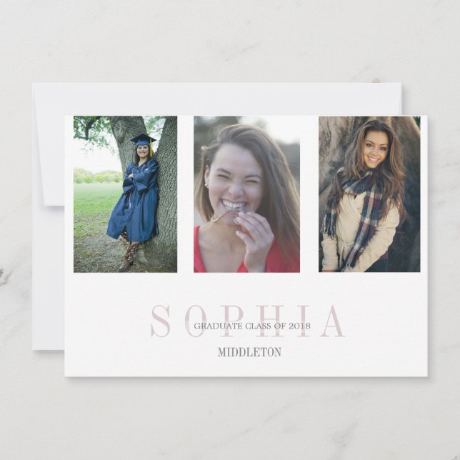 Invitación Superposición moderna de fotos de graduación 3 par (Anverso)