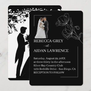 Invitación Superposición moderna simple de boda en blanco y n