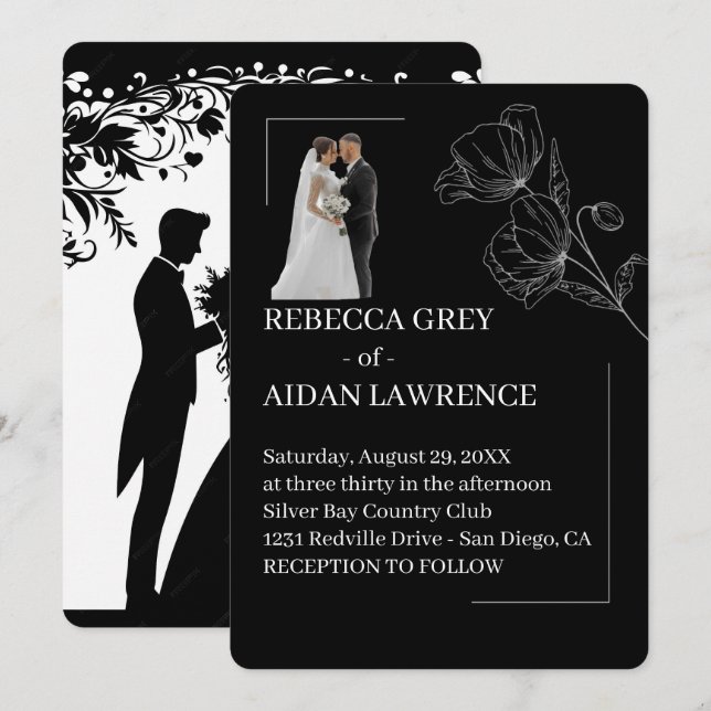 Invitación Superposición moderna simple de boda en blanco y n (Anverso / Reverso)