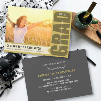Invitación Superposición Simple Negra GRAD para Fiesta de Gra