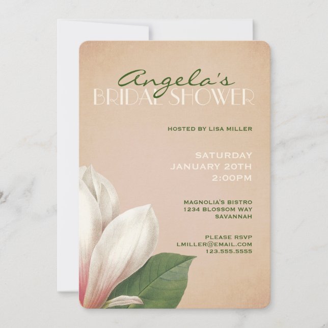 Invitación Sur de Magnolia Bridal Shower | Rubor ruso (Anverso)