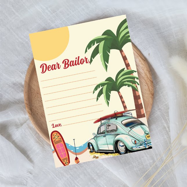 Invitación Surf Beach Birthday Party Time Capsule Note Card (Subido por el creador)