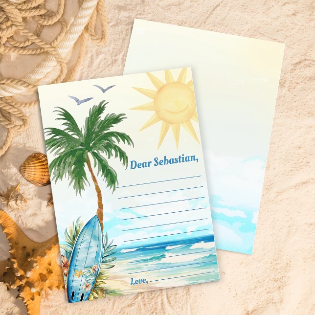 Invitación Surf Beach Birthday Party Time Capsule Note Card (Subido por el creador)