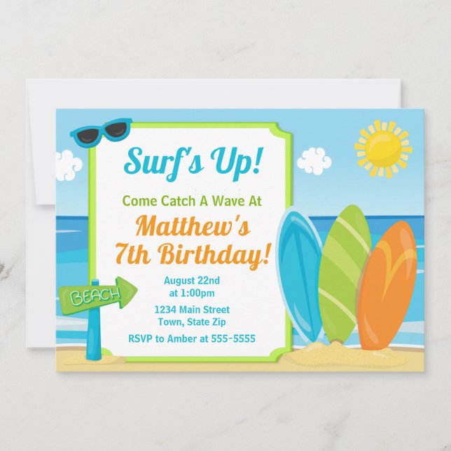 Invitación Surf Board Birthday Invitation Surf Beach Fiesta (Anverso)